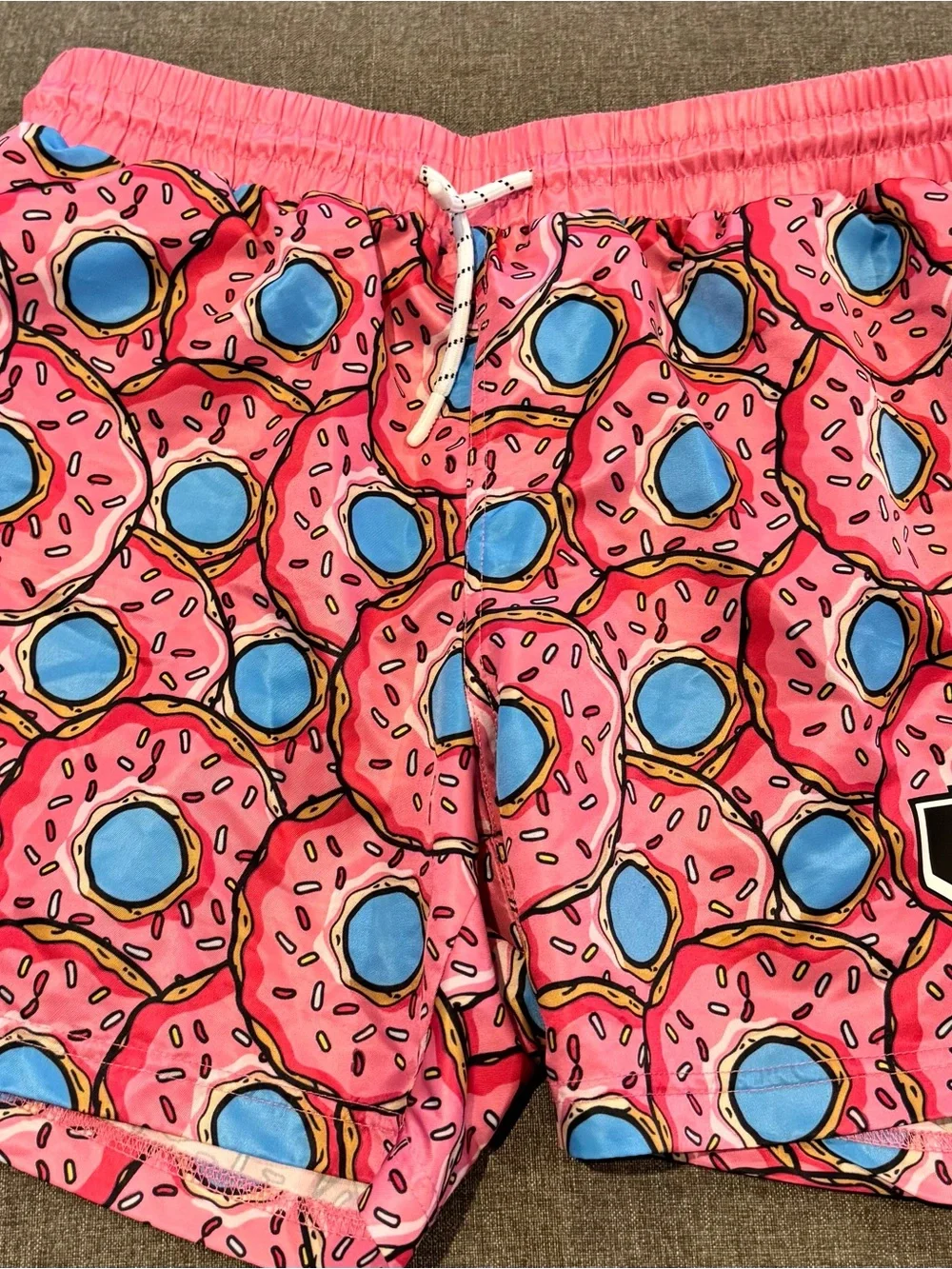 Men's Pink Donut Print Swim Trunks